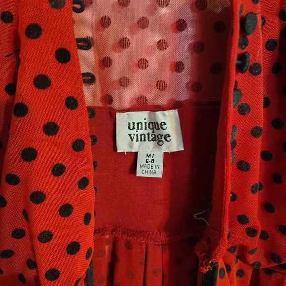 Unique Vintage Burgundy & Black Swiss Dots Tallullah Duster - Picture 6 of 7